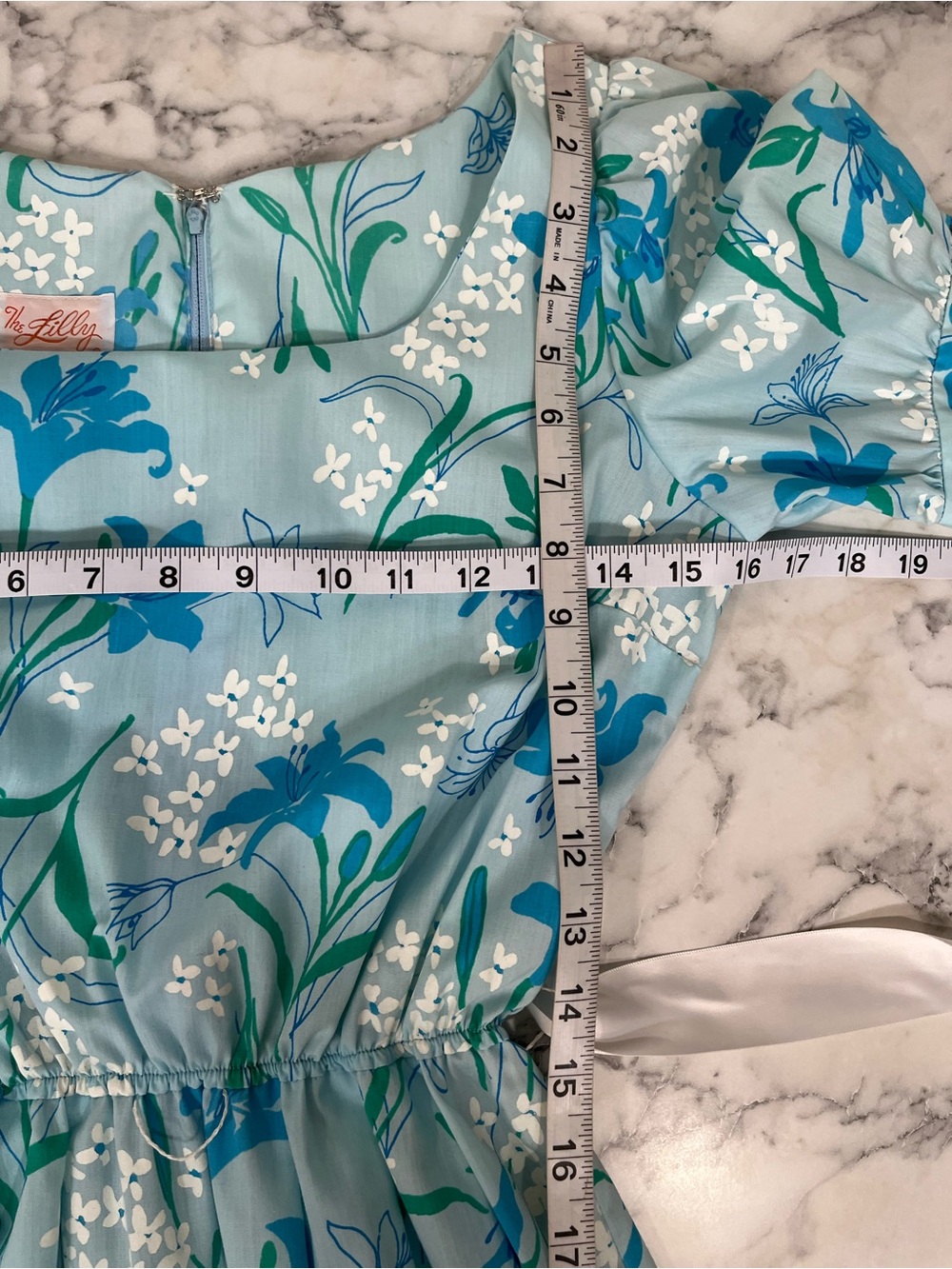 Vintage Lilly Pulitzer 80’s cotton midi dress light blue floral basket weave hem - Picture 8 of 16